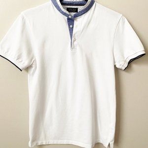 Zara Man Mandarin Pique Polo Shirt White Medium